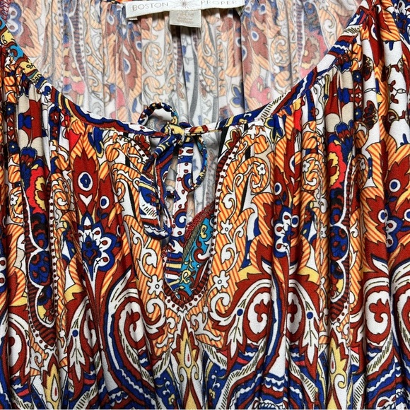 Boston Proper Women Dress 0 Paisley Milkmaid Boho 70s Groovy Mini Babydoll Tie - Picture 4 of 10
